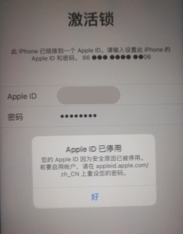 科尔沁右翼中苹果手机维修分享iPhone 12 出现提示“Apple ID 已停用”怎么办 